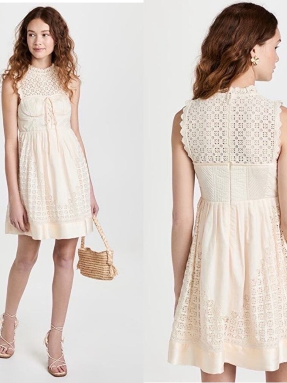Ulla Johnson Sabrina Dress Crochet Silk Mini Dress Size 6 Medium‎ Lace Up Adjust - Picture 16 of 16
